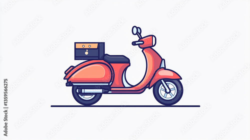 Obraz premium An illustration of a red scooter with a storage box on the back against a white background