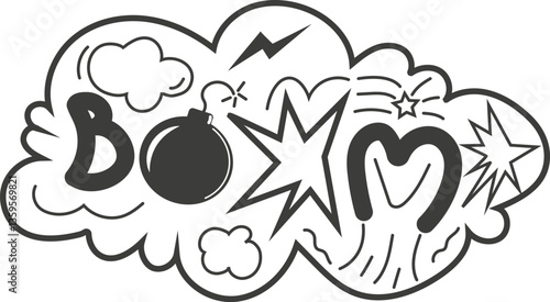 Boom effects and explosion elements vector. Comic-style zap, bam, and smoke sketch elements for dynamic
