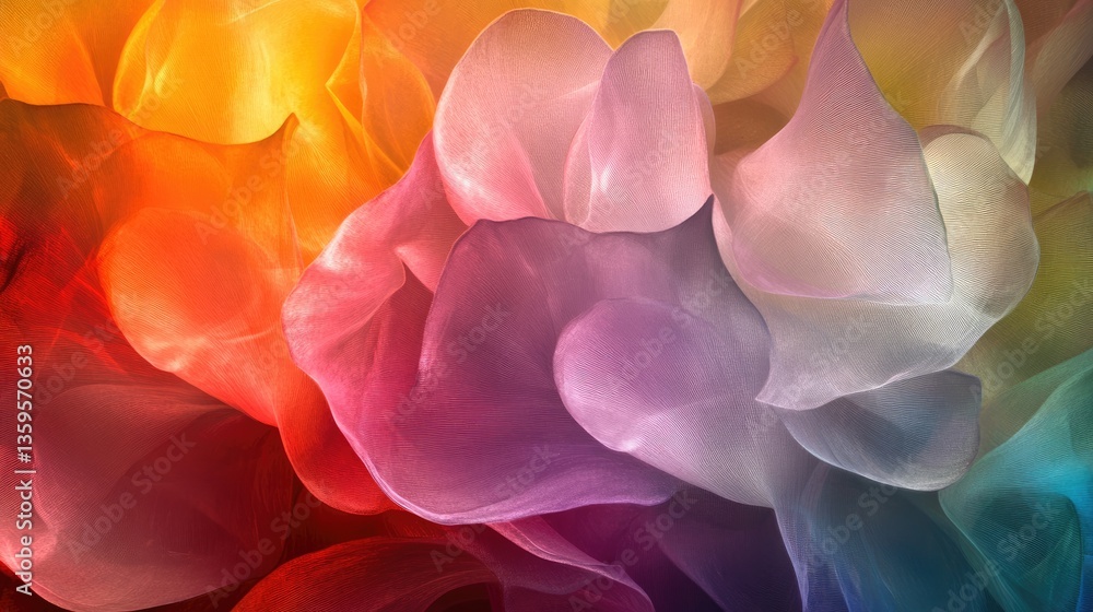 Colorful Abstract Waves of Soft Fabric Flowing Smoothly in Vibrant Hues and Gentle Curves for Artistic Background