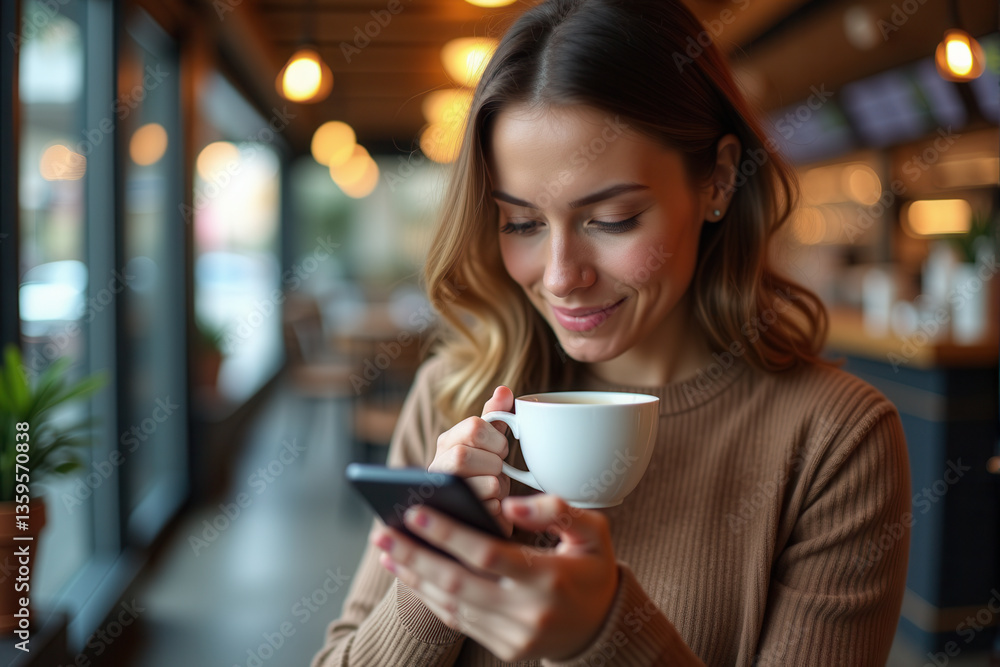 Candid Moment of a Woman Enjoying Coffee Candid Moment of a Woman Enjoying Coffee
