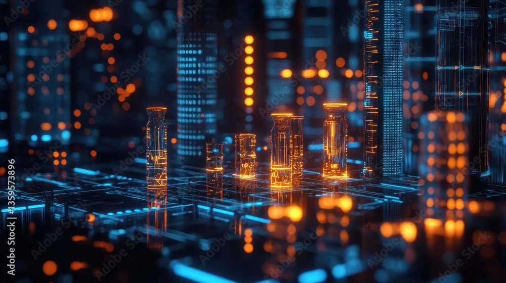 Naklejka premium A scientific research in a digital science hub with soft light diffusion, showcasing liquid chemistry reactions and futuristic scientific advancements