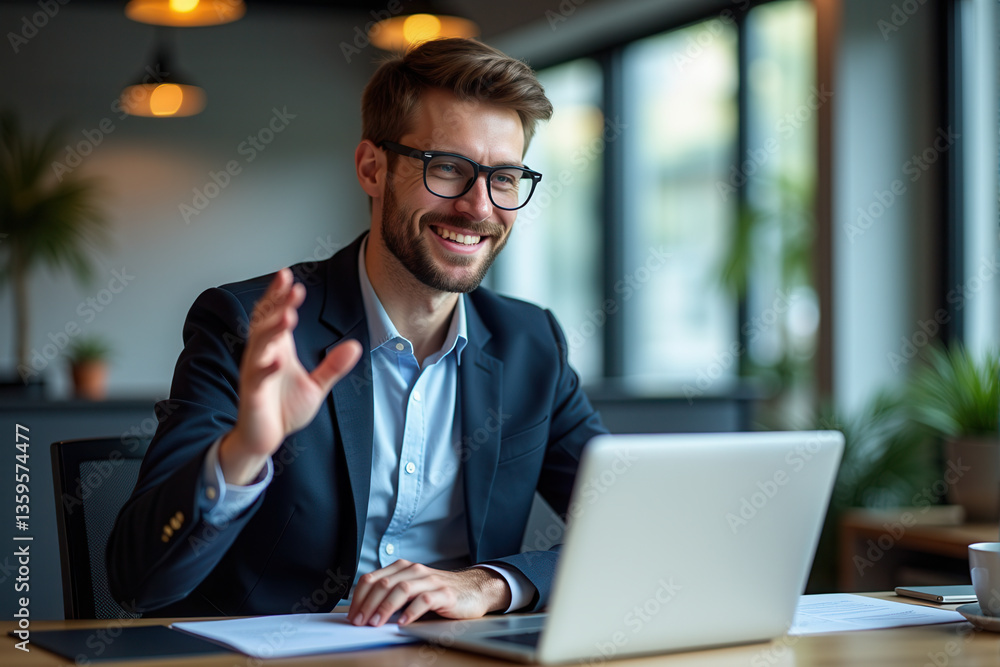 A dedicated entrepreneur working on a laptop in a bright, modern home office A dedicated entrepreneur working on a laptop in a bright, modern home office
