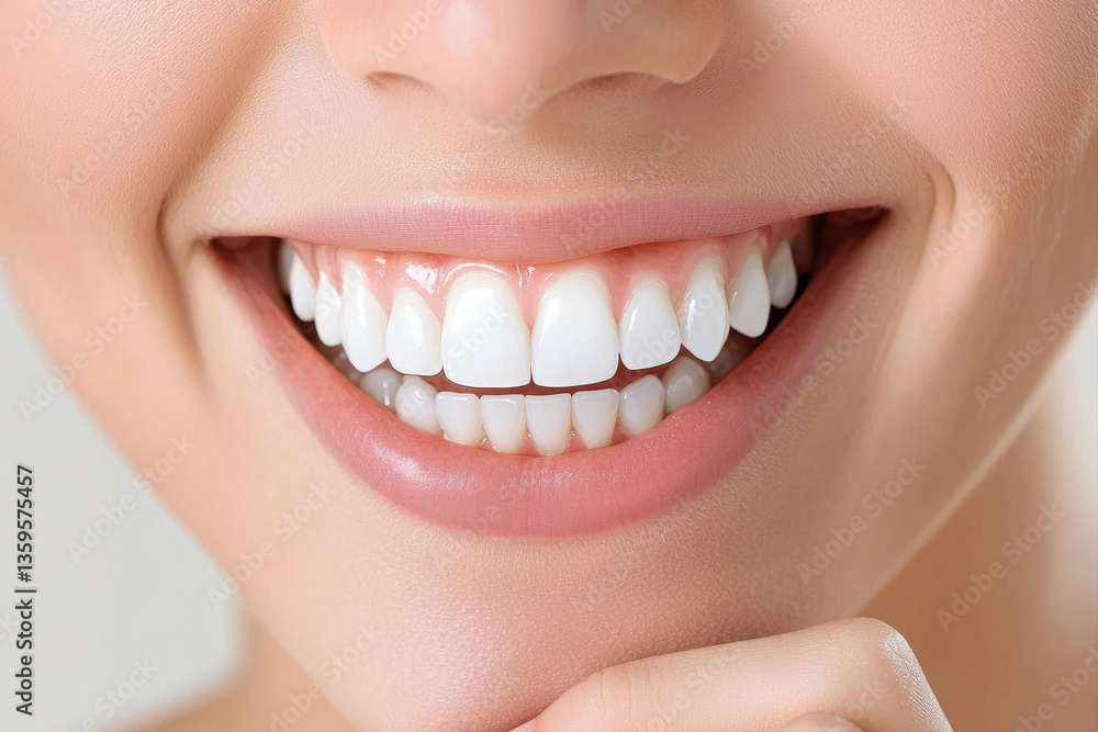 Fototapeta premium A close-up of a smiling woman showcasing her bright, healthy teeth.