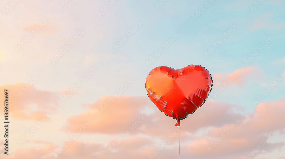 Obraz premium A heart-shaped balloon floats against a pastel sky, symbolizing love and joy.