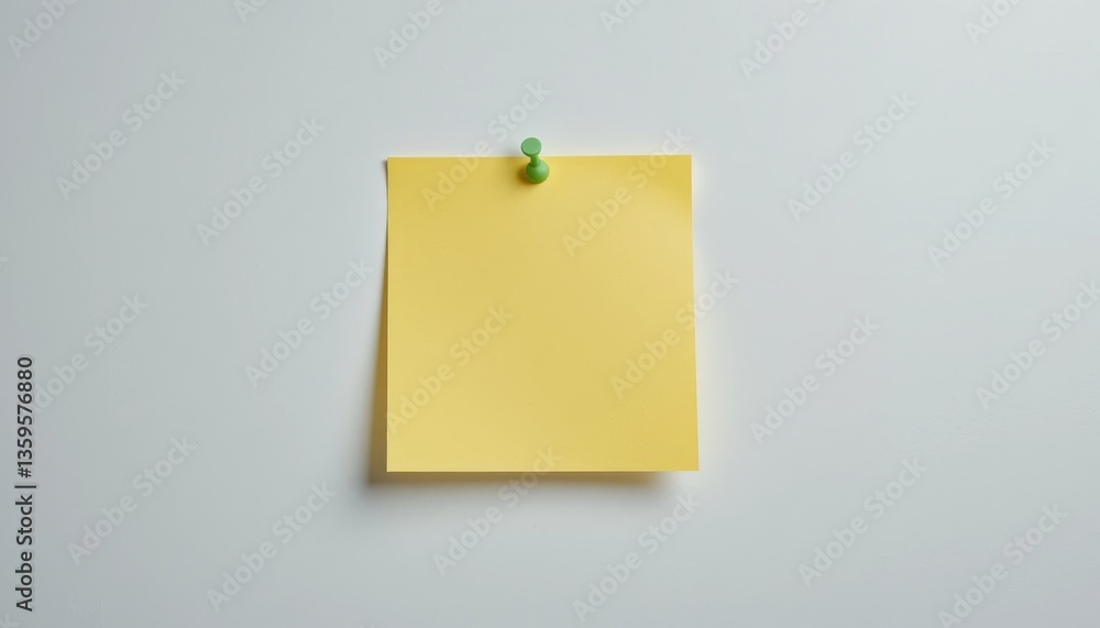 Yellow Sticky Note Pinned to White Wall for Message or Reminder Yellow Sticky Note Pinned to White Wall for Message or Reminder
