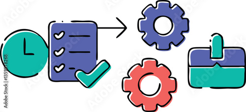 Illustration of kitchen utensil sets and tools with business and web concept icons