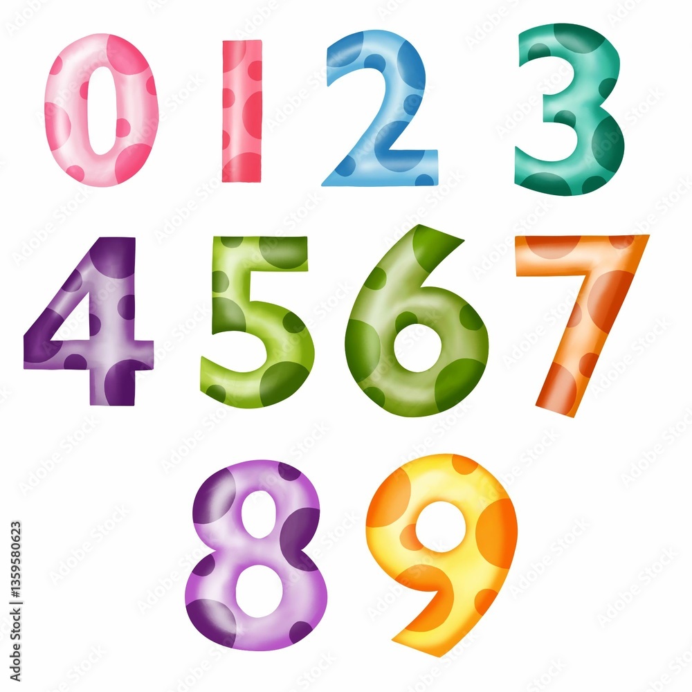 Set of numbers, isolated different colors foil balloons with numbers from 0 to 9, Set of numbers, isolated different colors foil balloons with numbers from 0 to 9,