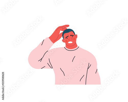Thinking people, modern flat vector concept illustration- man standing thoughtfully, looking forward. Metaphor for reflection, analysis, introspection, contemplation, deep thought
