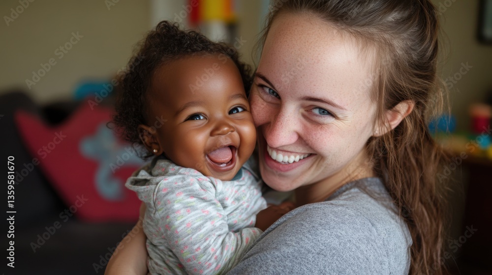 A Young Woman's Joyful Embrace of an Adorable Baby Girl, A Tender Moment of Care and Affection. A Young Woman's Joyful Embrace of an Adorable Baby Girl, A Tender Moment of Care and Affection.