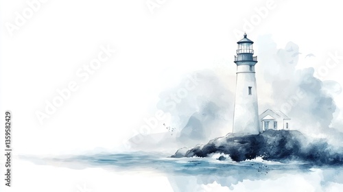 Serene Lighthouse Seascape: A Watercolor Painting