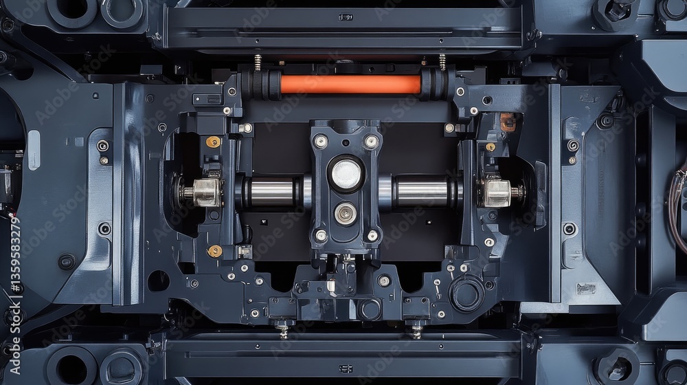 An overhead view of a rubber extruder machine, featuring technical precision and industrial details on a black matte backdrop An overhead view of a rubber extruder machine, featuring technical precision and industrial details on a black matte backdrop