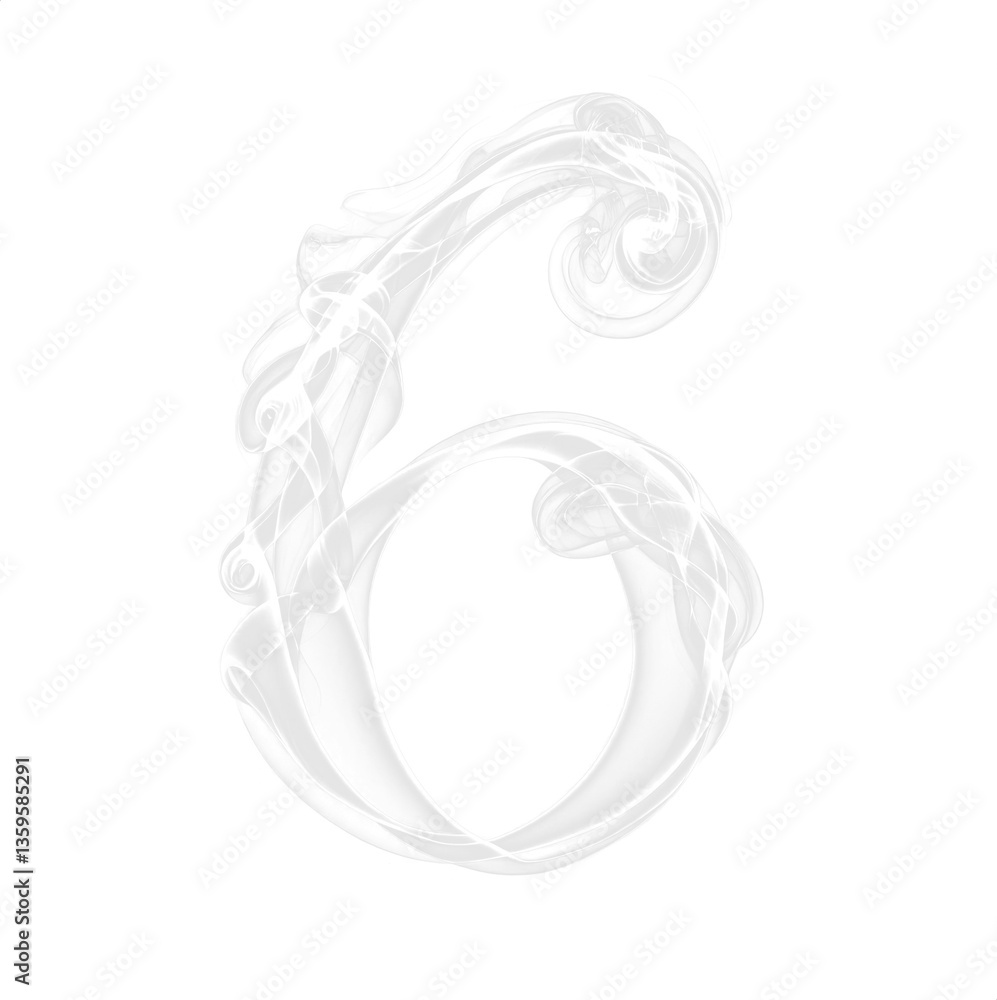 Fototapeta premium Number 6. Smoke letter, numbers and special characters collection. Set of Transparent background PNG.