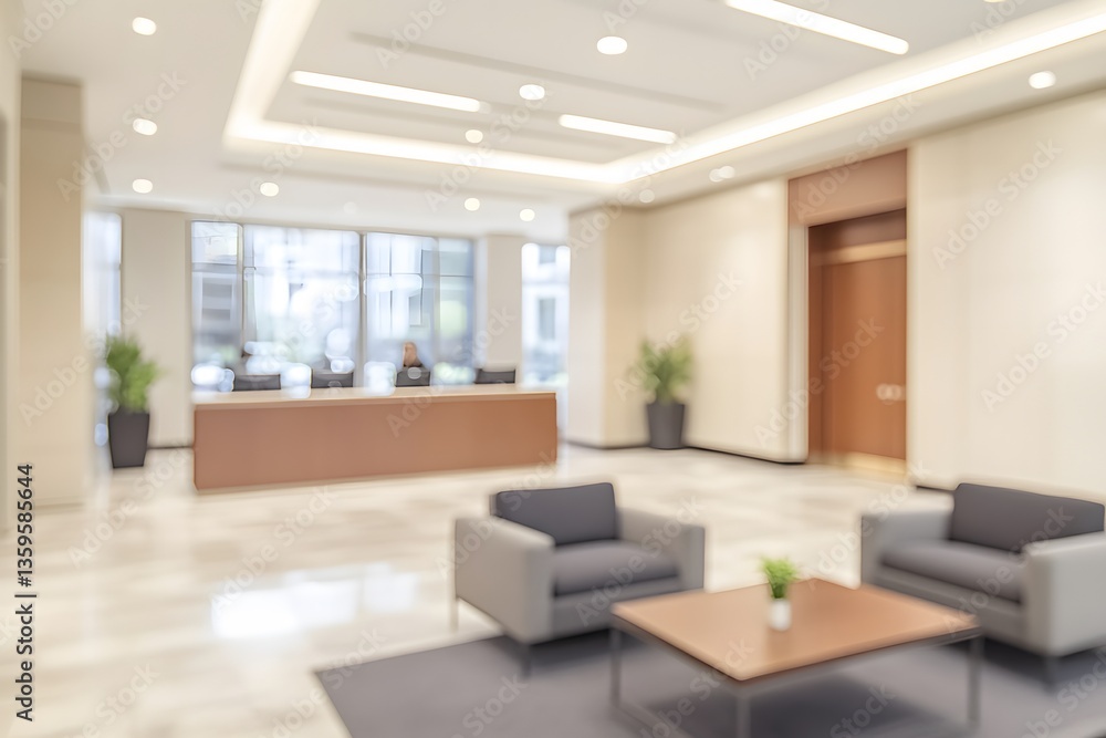 Fototapeta premium Blurred Modern Office Lobby Reception Area with Seating