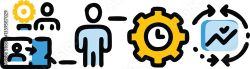 Illustration of kitchen utensil sets and tools with business and web concept icons