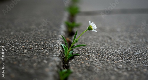Resilient White Flower Blooming Through Asphalt Crack Nature s Strength Urban Botany