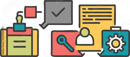 Illustration of kitchen utensil sets and tools with business and web concept icons