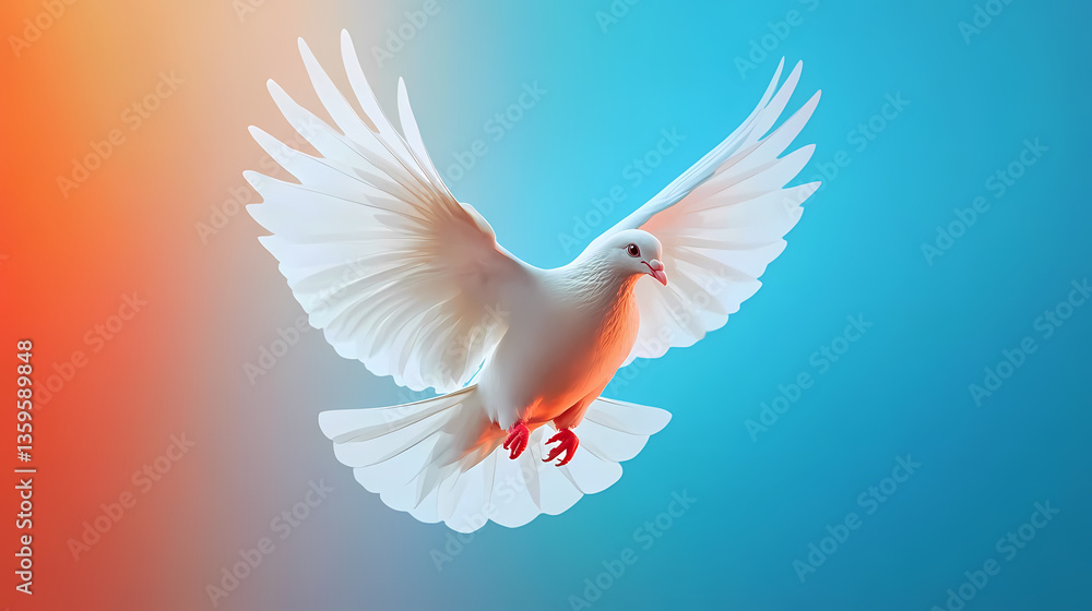 White Dove in Flight with Orange to Blue Gradient Background White Dove in Flight with Orange to Blue Gradient Background