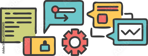 Illustration of kitchen utensil sets and tools with business and web concept icons
