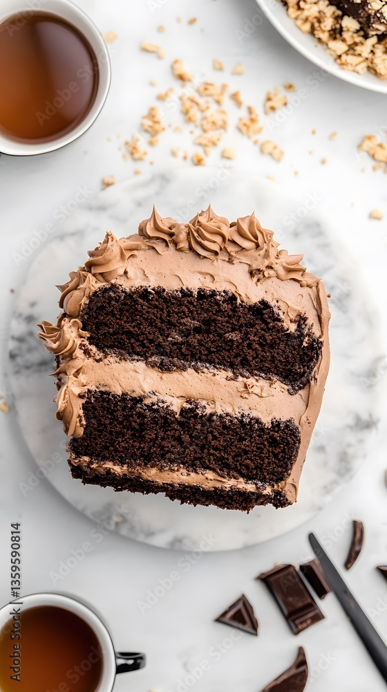 Delicious Chocolate Cake Slice with Creamy Frosting Delicious Chocolate Cake Slice with Creamy Frosting