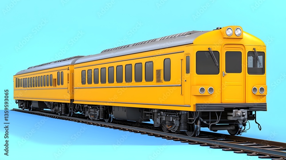 A bright yellow train against a vibrant blue background showcasing modern urban transportation in a city setting A bright yellow train against a vibrant blue background showcasing modern urban transportation in a city setting