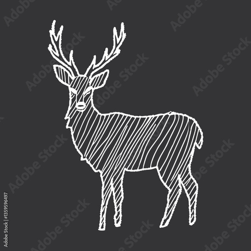 Fallow Deer Sketch Illustration on Dark Background