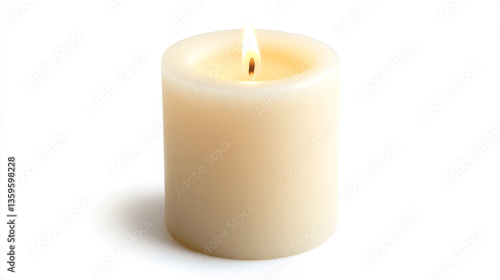 A single, lit candle against a white background. A single, lit candle against a white background.