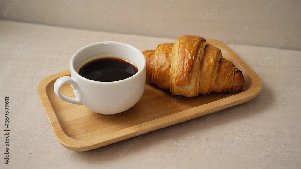 Coffee and croissant on a tray Coffee and croissant on a tray
