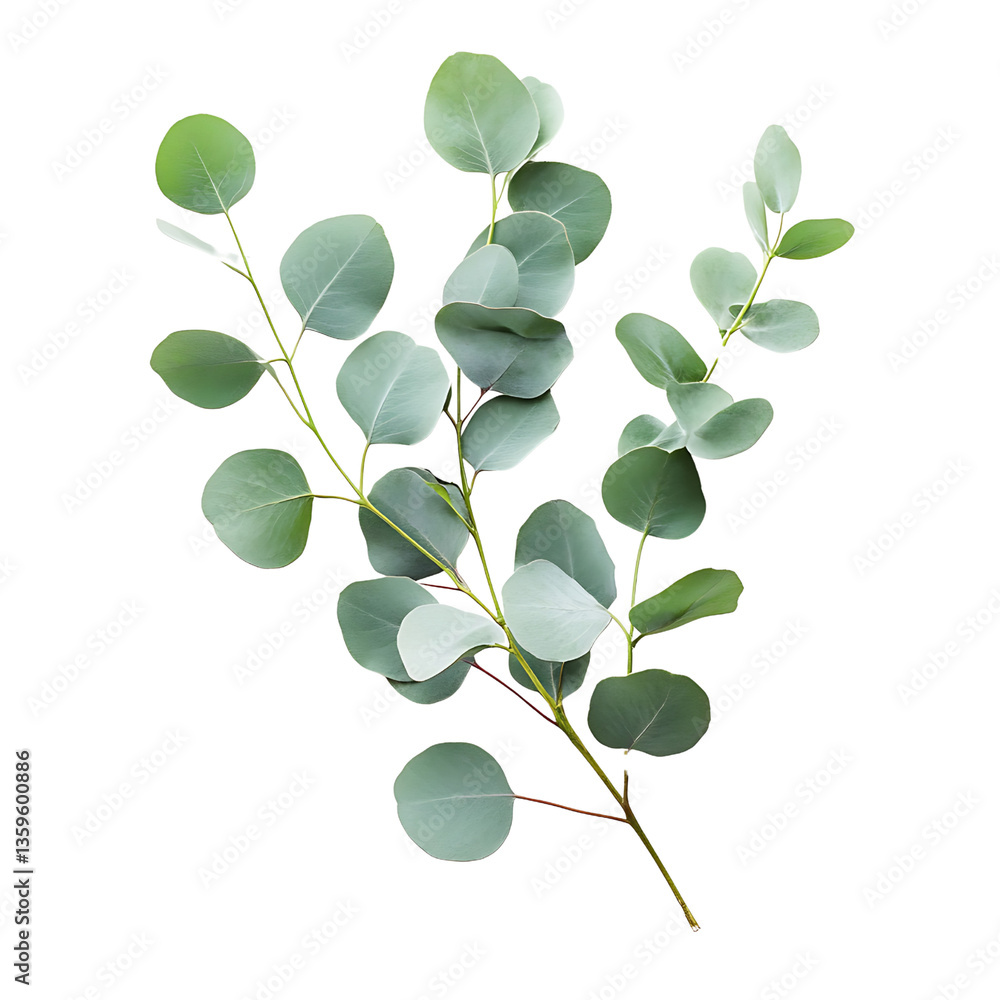 Obraz premium Isolated Eucalyptus Branch with Round Leaves PNG on a Transparent Background
