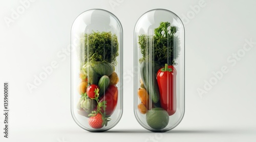 Healthy living choices modern kitchen digital art minimalist style close-up nutritional supplements concept