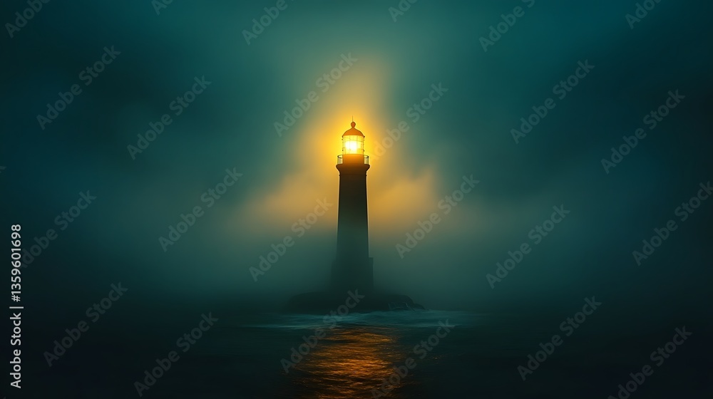 Majestic lighthouse pierces the dusk with a powerful beam, set against a foggy night sky, its golden glow illuminating a tranquil, moody coastal scene. Majestic lighthouse pierces the dusk with a powerful beam, set against a foggy night sky, its golden glow illuminating a tranquil, moody coastal scene.