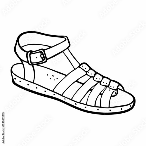 Hand Drawn  Illustration of a Strappy Sandal with Buckle Detail