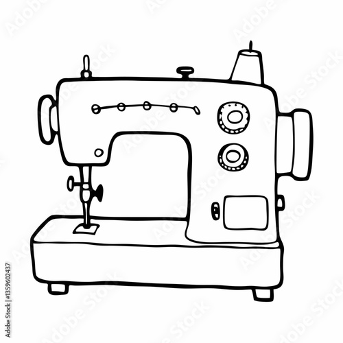 Vintage Sewing Machine Sketch Retro Line Art for Craft and Design Projects