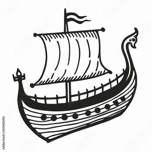 Hand Drawn Viking Ship Illustration Nautical Adventure and Ancient Maritime Design