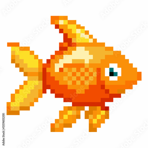 Vibrant Pixel Art of an Orange Goldfish with Detailed Fins and Scales