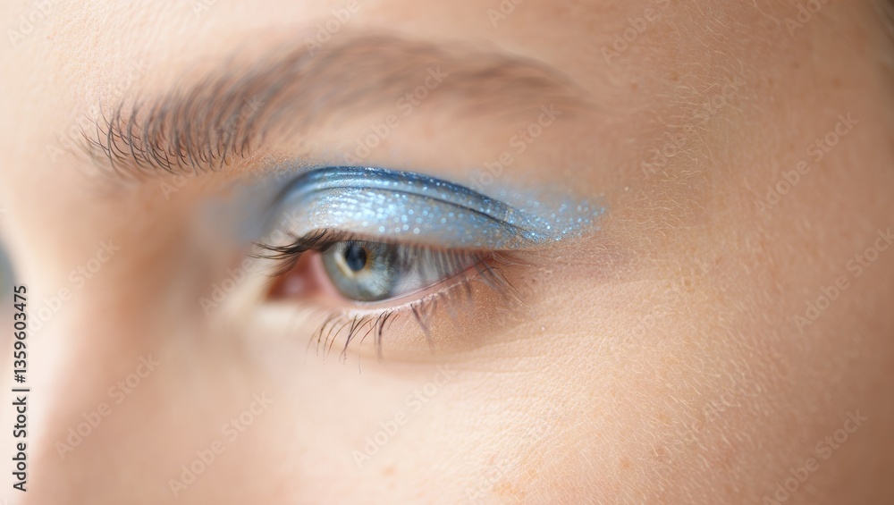 Obraz premium Eye with blue glitter makeup close-up