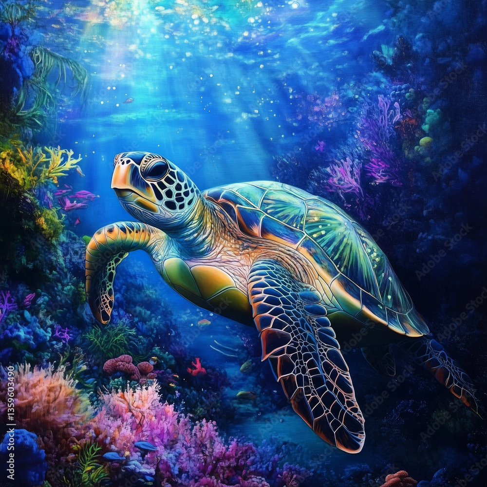 The turtle under the sea,ai generated The turtle under the sea,ai generated