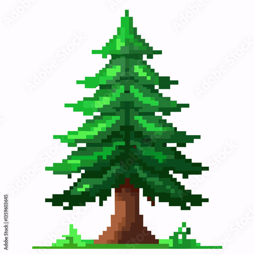 Pixel Art Evergreen Tree Illustration   Retro Game Style 8 Bit Pine Graphics