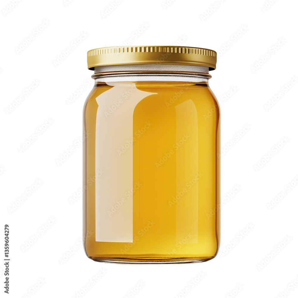 Clear Glass Jar with Golden Honey and Metal Lid Clear Glass Jar with Golden Honey and Metal Lid