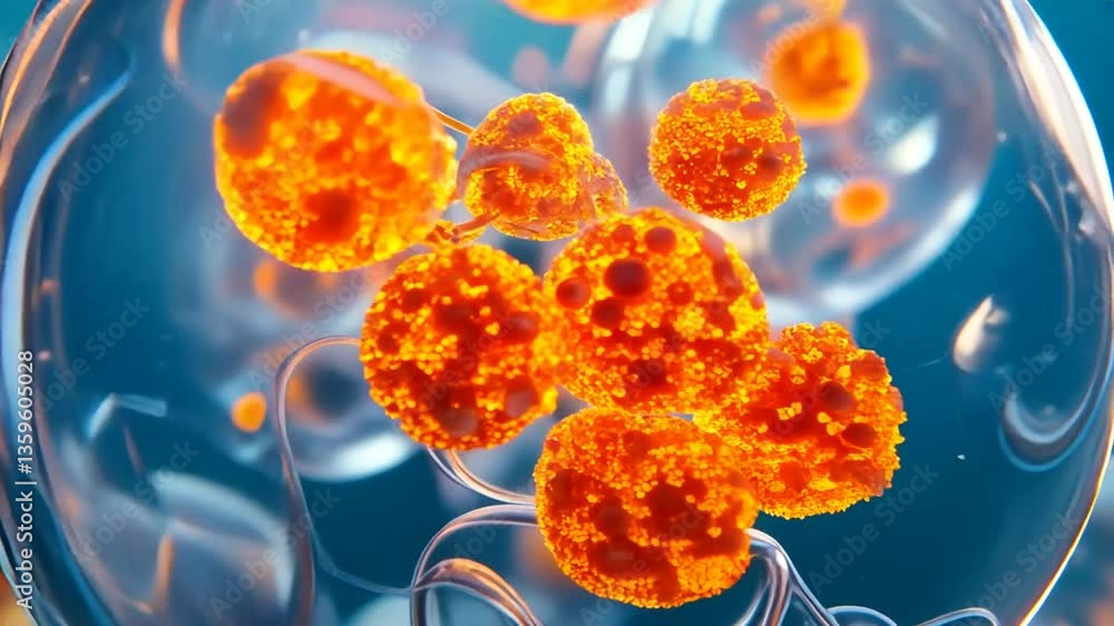 Exploring the Intricate Structures of Cells and Their Vibrant Orange Particles Under a Microscope Exploring the Intricate Structures of Cells and Their Vibrant Orange Particles Under a Microscope