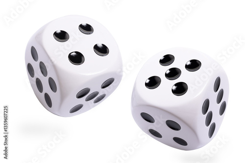 Isolated large white dice with black dots on white background, template of  dice, gambling addiction or table game concept, copy space