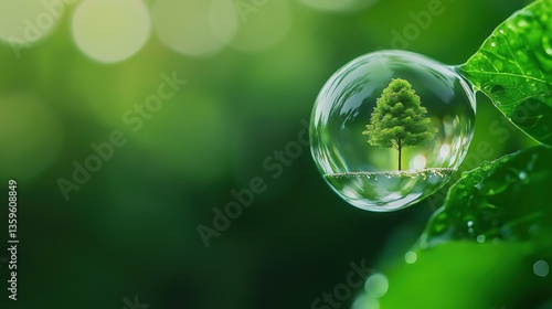 Wallpaper Mural Tiny Tree Growing Inside a Water Drop on Leaf Surface Representing Nature's Beauty and Resilience Torontodigital.ca
