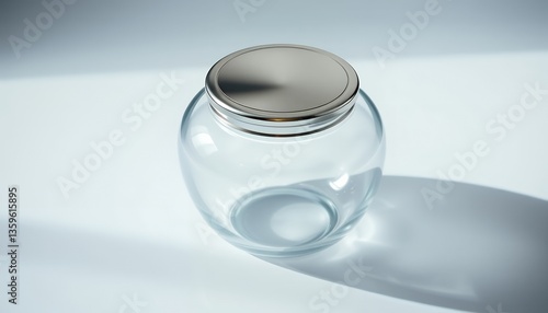 Empty Glass Jar with Silver Lid on a White Background A Minimalist Still Life Photography