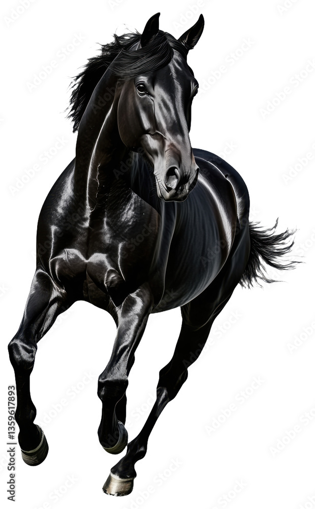 PNG Black horse running with flowing mane and tail PNG Black horse running with flowing mane and tail