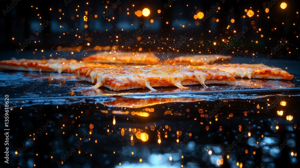 Naklejka premium Delicious Pizza Slices Melted Mozzarella Culinary Perfection Food Photography High Res