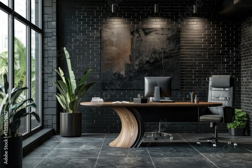 Premium Quality Visual of Black Brick Ceo Office Interior, Poster Front