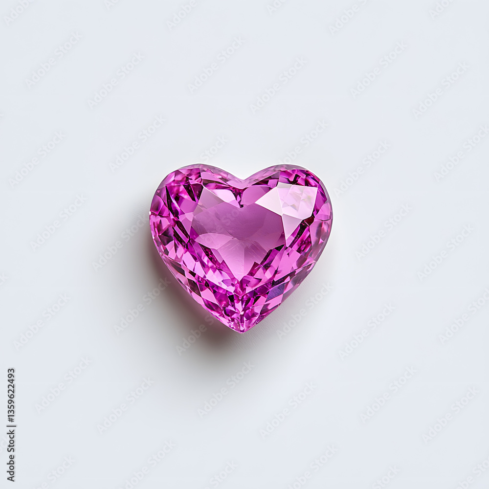 Top view pink heart shaped diamond isolated on white background Top view pink heart shaped diamond isolated on white background