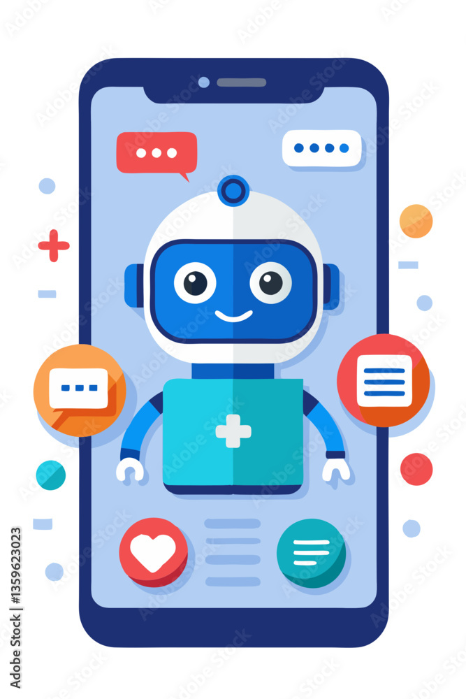 A digital healthcare chatbot interface on a mobile phone, isolated on white background.
A digital healthcare chatbot interface on a mobile phone, isolated on white background.