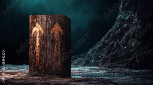 Weathered Wooden Signpost  Double Arrows  Choice  Direction