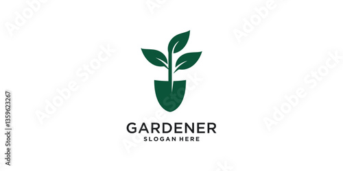 Gardening logo with shovel and leaves concept