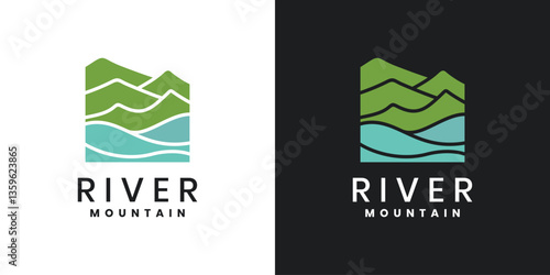 Mountain logo, peak river creek landscape logo design